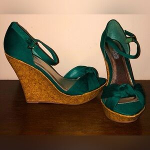 Charlotte Russe Emerald Green Cork Wedges